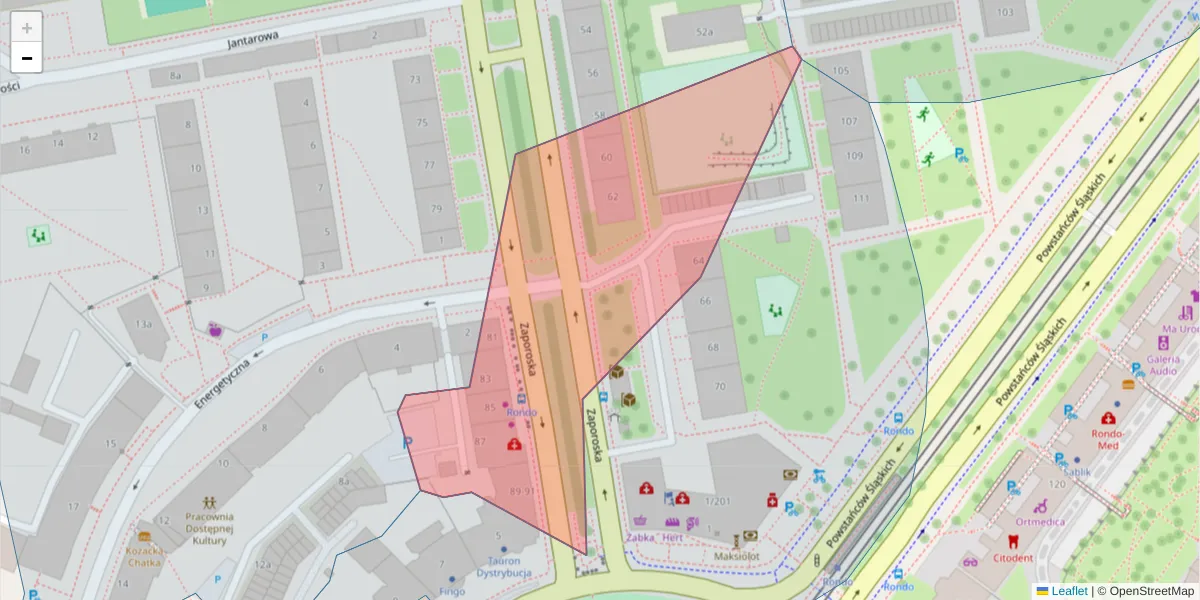 Szczegółowa mapa kodu pocztowego 53-415 z granicami, sąsiednimi kodami pocztowymi i urzędami pocztowymi