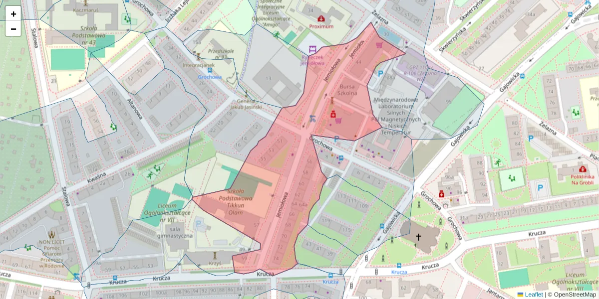 Szczegółowa mapa kodu pocztowego 53-426 z granicami, sąsiednimi kodami pocztowymi i urzędami pocztowymi
