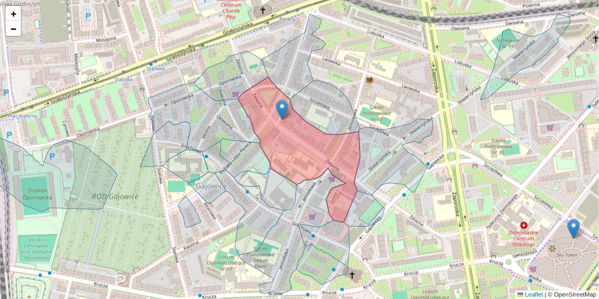 Szczegółowa mapa kodu pocztowego 53-428 z granicami, sąsiednimi kodami pocztowymi i urzędami pocztowymi