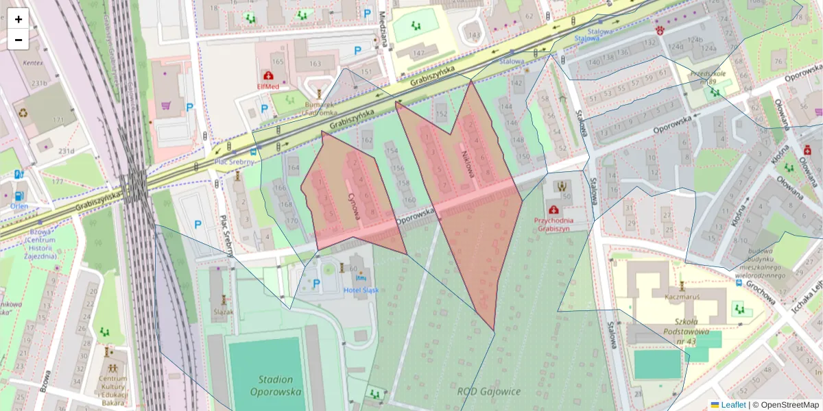 Szczegółowa mapa kodu pocztowego 53-435 z granicami, sąsiednimi kodami pocztowymi i urzędami pocztowymi
