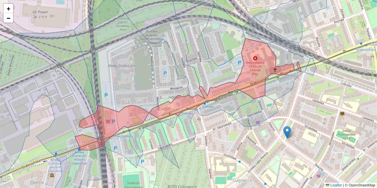 Szczegółowa mapa kodu pocztowego 53-439 z granicami, sąsiednimi kodami pocztowymi i urzędami pocztowymi