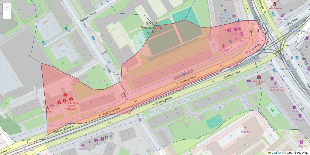 Szczegółowa mapa kodu pocztowego 53-501 z granicami, sąsiednimi kodami pocztowymi i urzędami pocztowymi