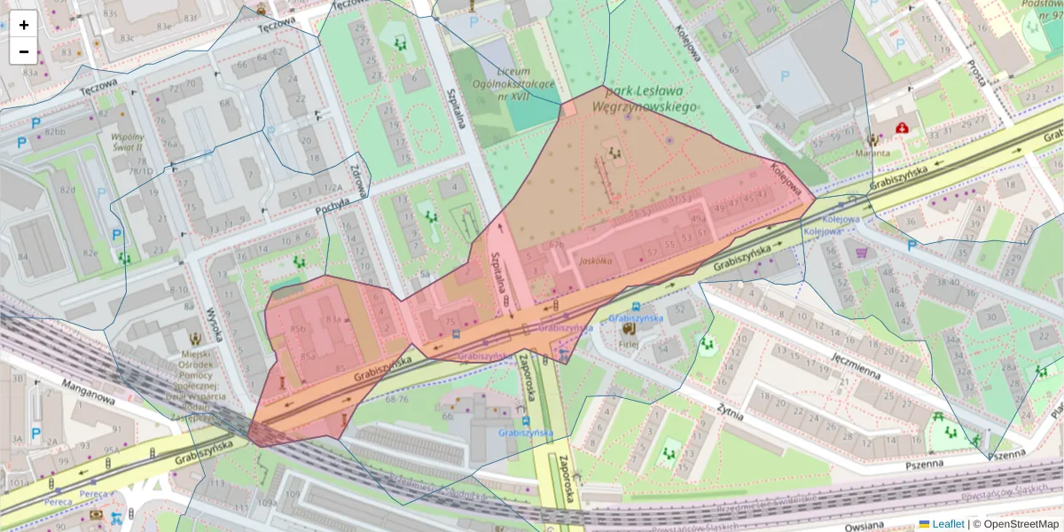 Szczegółowa mapa kodu pocztowego 53-503 z granicami, sąsiednimi kodami pocztowymi i urzędami pocztowymi