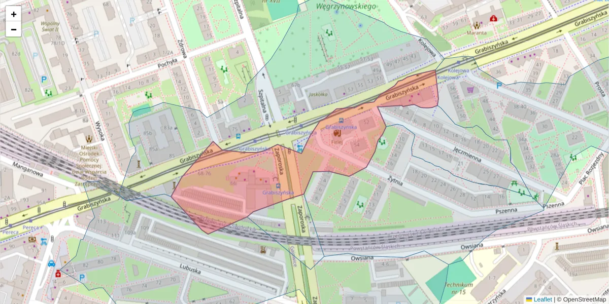 Szczegółowa mapa kodu pocztowego 53-504 z granicami, sąsiednimi kodami pocztowymi i urzędami pocztowymi