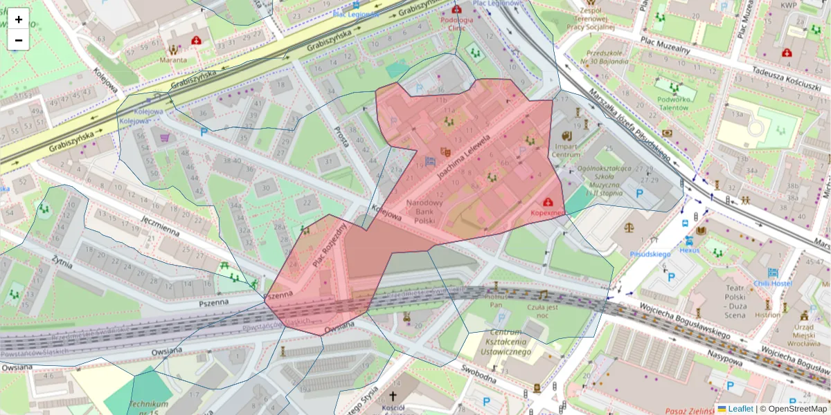 Szczegółowa mapa kodu pocztowego 53-505 z granicami, sąsiednimi kodami pocztowymi i urzędami pocztowymi