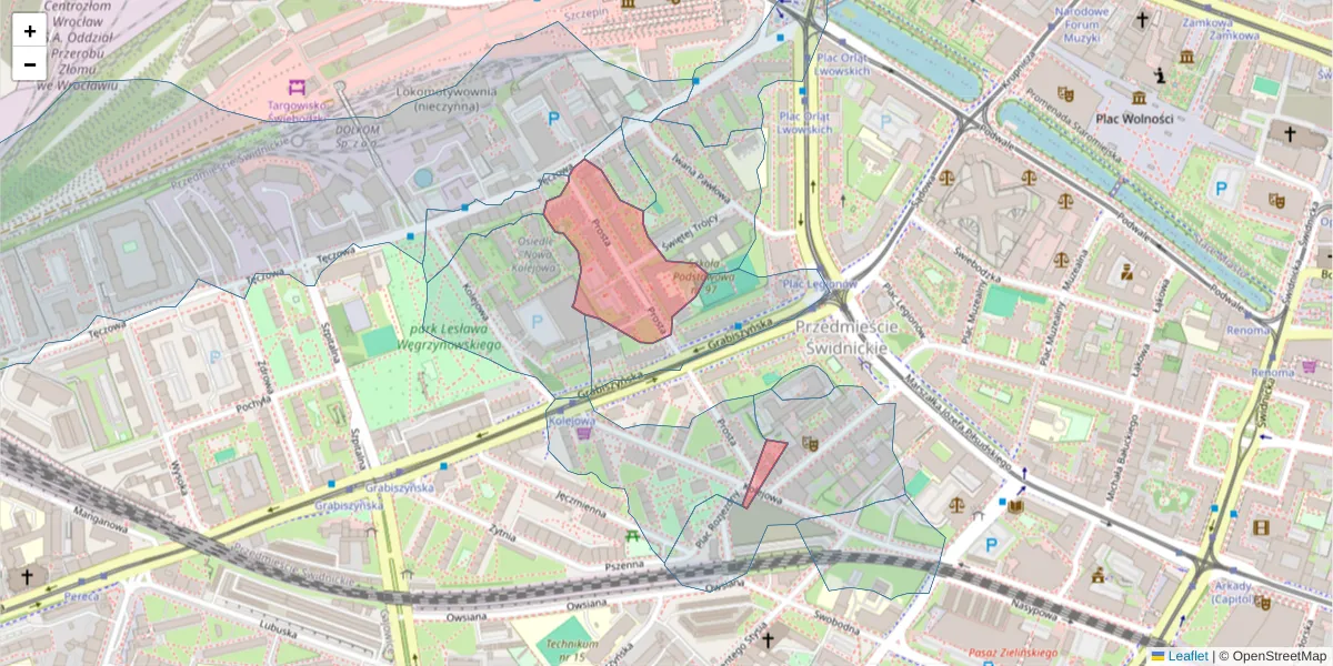 Szczegółowa mapa kodu pocztowego 53-509 z granicami, sąsiednimi kodami pocztowymi i urzędami pocztowymi
