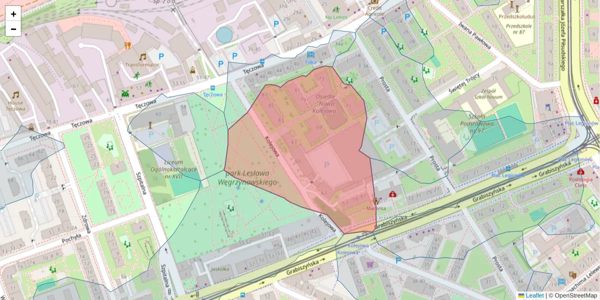 Szczegółowa mapa kodu pocztowego 53-510 z granicami, sąsiednimi kodami pocztowymi i urzędami pocztowymi