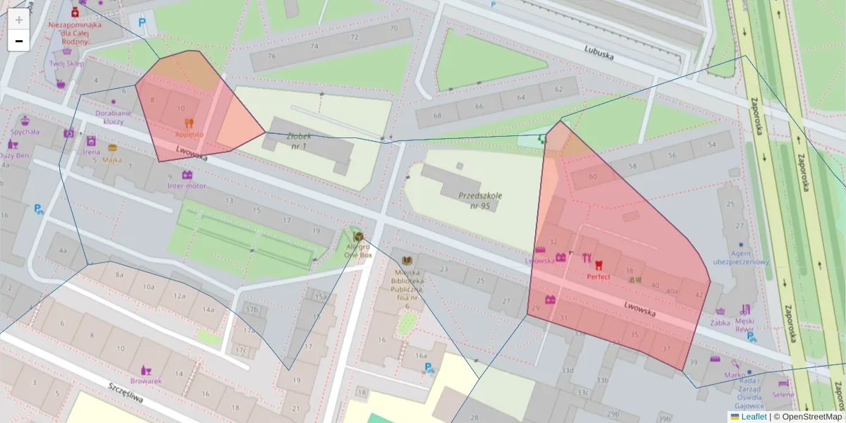 Szczegółowa mapa kodu pocztowego 53-516 z granicami, sąsiednimi kodami pocztowymi i urzędami pocztowymi