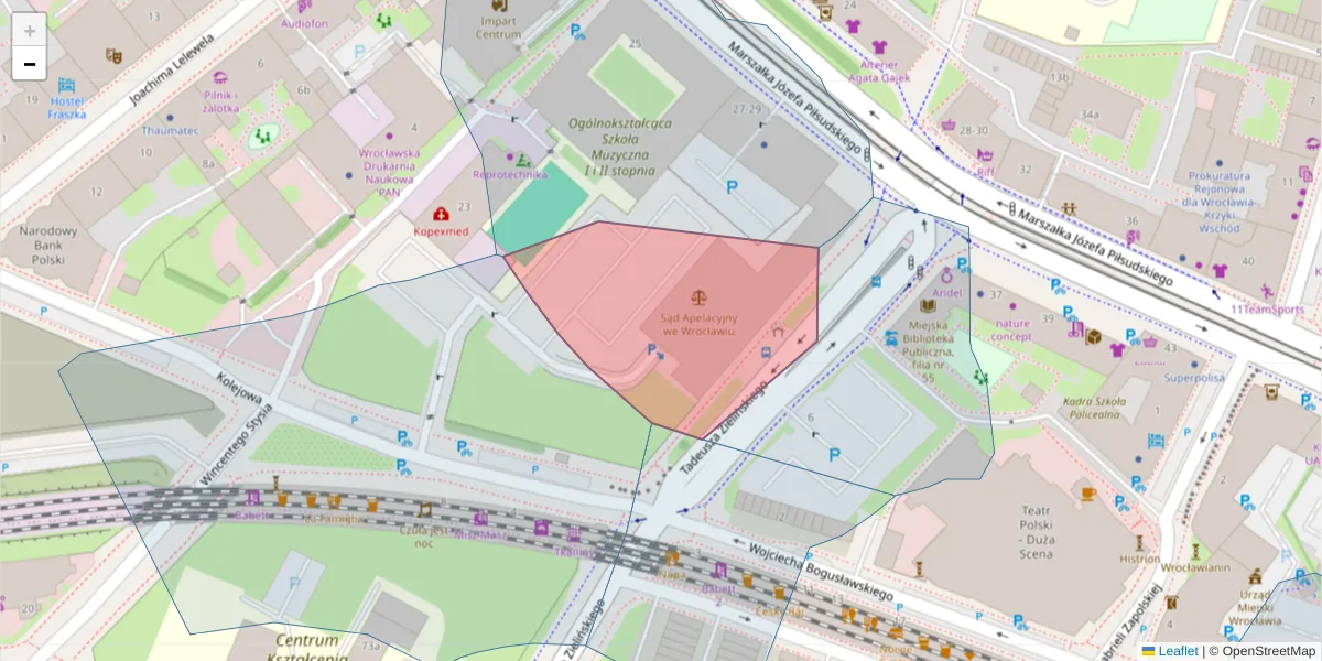 Szczegółowa mapa kodu pocztowego 53-531 z granicami, sąsiednimi kodami pocztowymi i urzędami pocztowymi