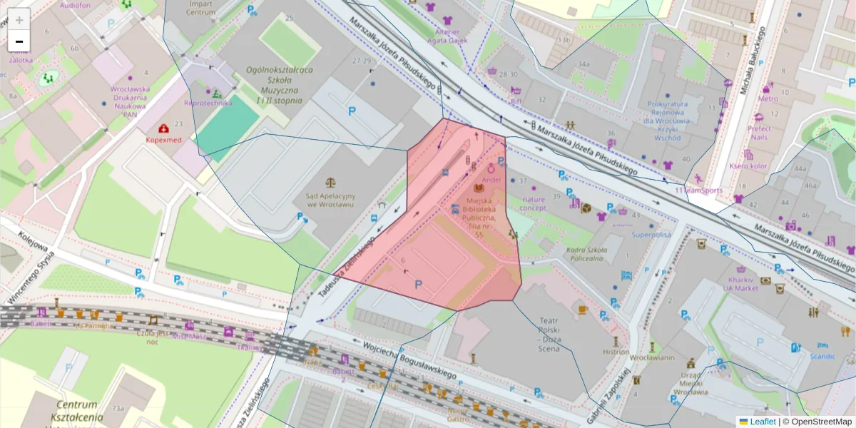 Szczegółowa mapa kodu pocztowego 53-532 z granicami, sąsiednimi kodami pocztowymi i urzędami pocztowymi