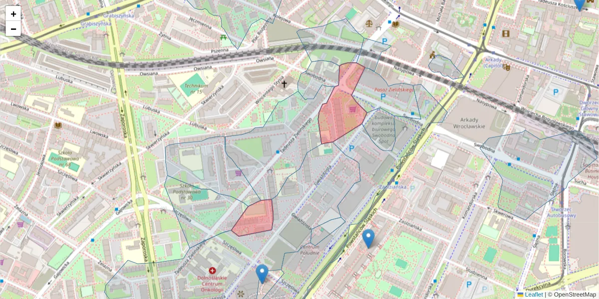 Szczegółowa mapa kodu pocztowego 53-534 z granicami, sąsiednimi kodami pocztowymi i urzędami pocztowymi