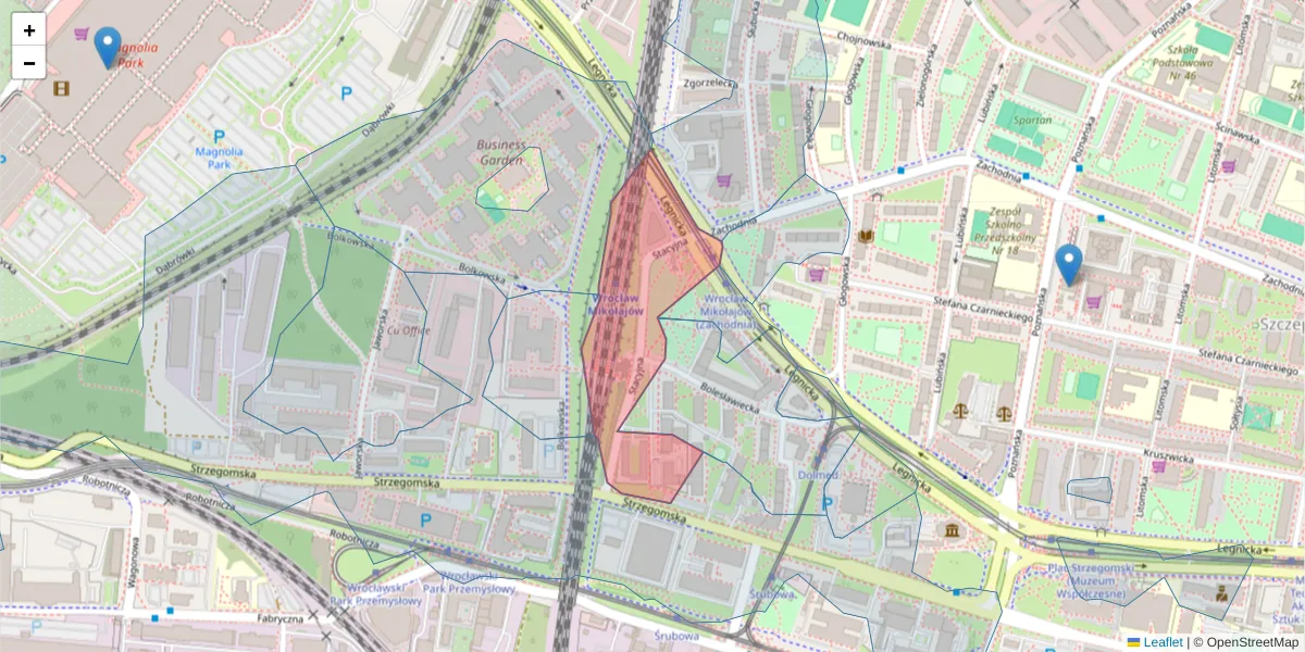 Szczegółowa mapa kodu pocztowego 53-613 z granicami, sąsiednimi kodami pocztowymi i urzędami pocztowymi