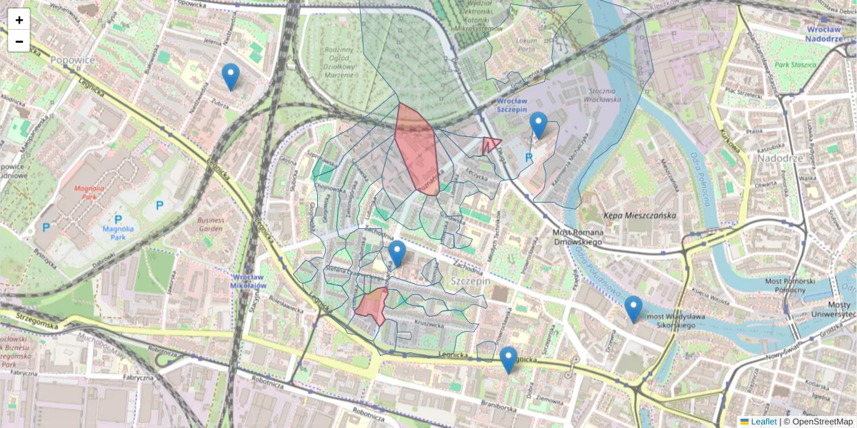 Szczegółowa mapa kodu pocztowego 53-630 z granicami, sąsiednimi kodami pocztowymi i urzędami pocztowymi