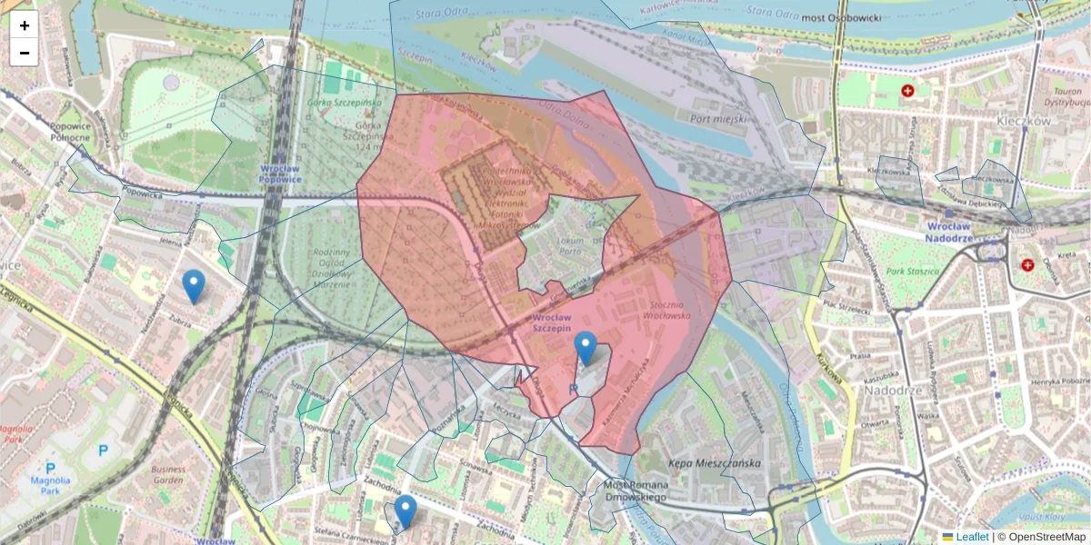 Szczegółowa mapa kodu pocztowego 53-633 z granicami, sąsiednimi kodami pocztowymi i urzędami pocztowymi