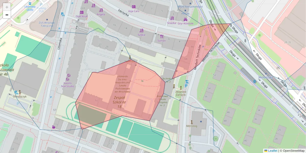 Szczegółowa mapa kodu pocztowego 53-645 z granicami, sąsiednimi kodami pocztowymi i urzędami pocztowymi