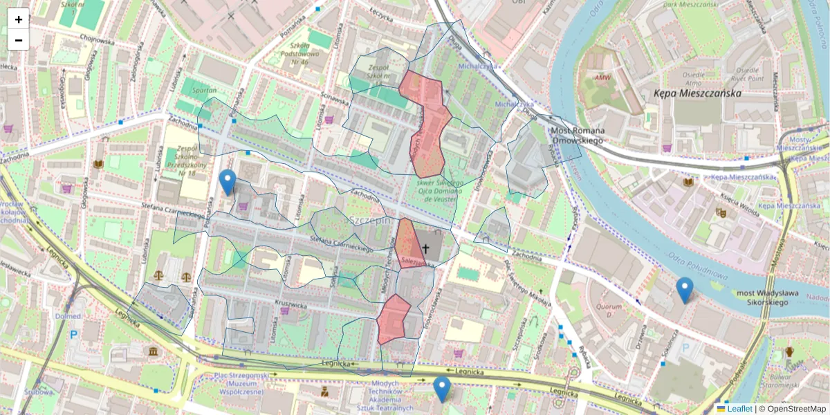 Szczegółowa mapa kodu pocztowego 53-647 z granicami, sąsiednimi kodami pocztowymi i urzędami pocztowymi