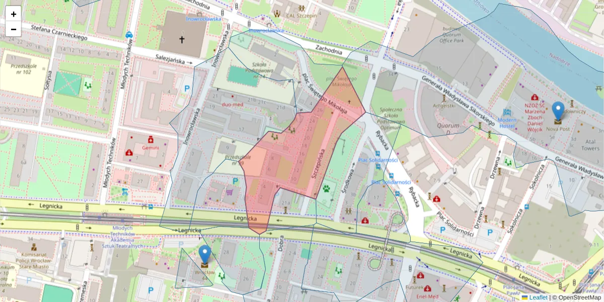 Szczegółowa mapa kodu pocztowego 53-655 z granicami, sąsiednimi kodami pocztowymi i urzędami pocztowymi