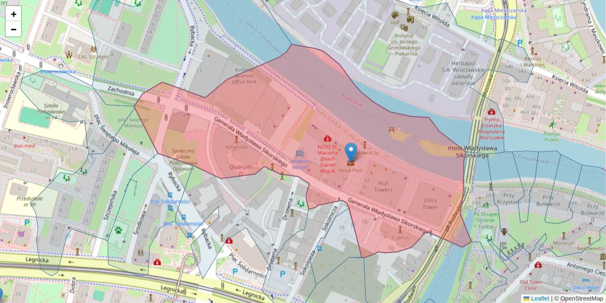 Szczegółowa mapa kodu pocztowego 53-659 z granicami, sąsiednimi kodami pocztowymi i urzędami pocztowymi