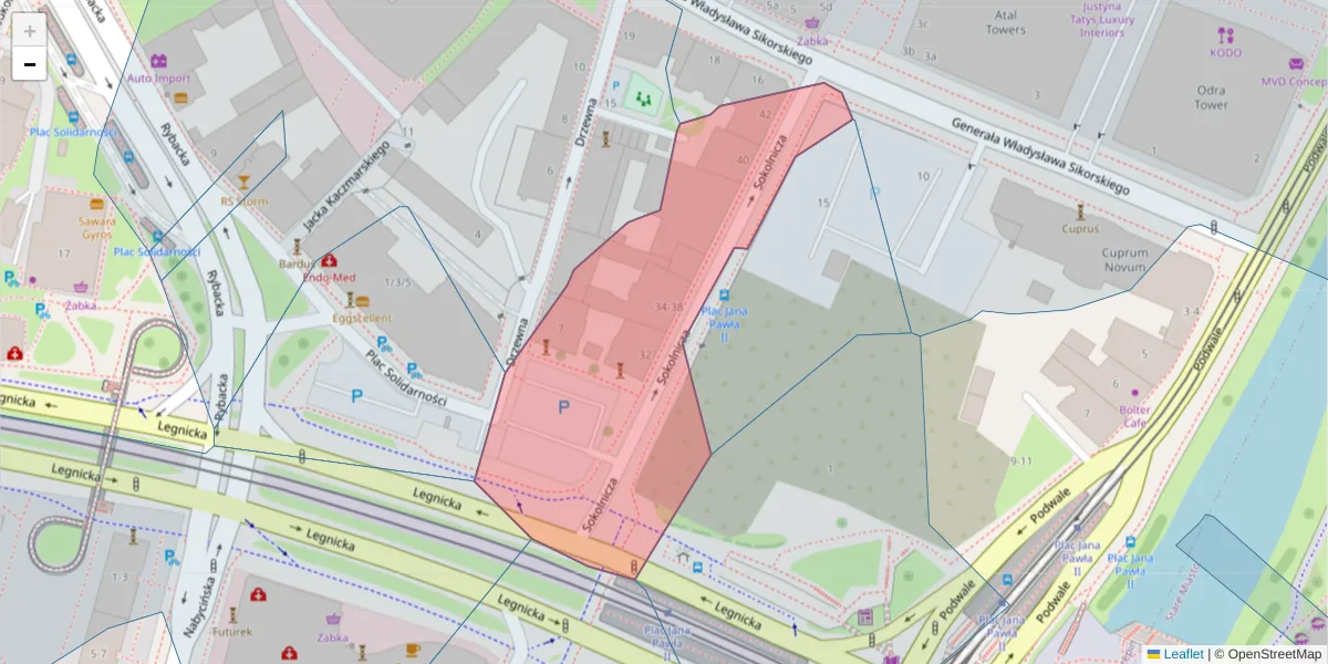Szczegółowa mapa kodu pocztowego 53-660 z granicami, sąsiednimi kodami pocztowymi i urzędami pocztowymi