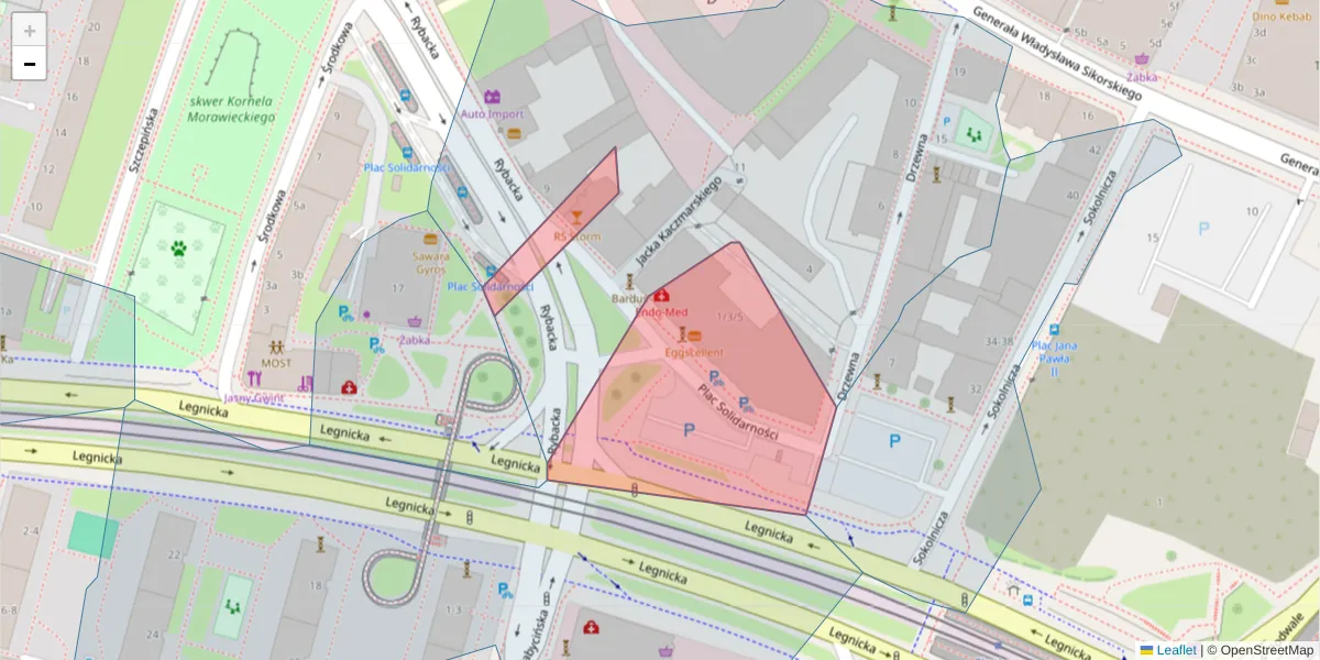 Szczegółowa mapa kodu pocztowego 53-661 z granicami, sąsiednimi kodami pocztowymi i urzędami pocztowymi