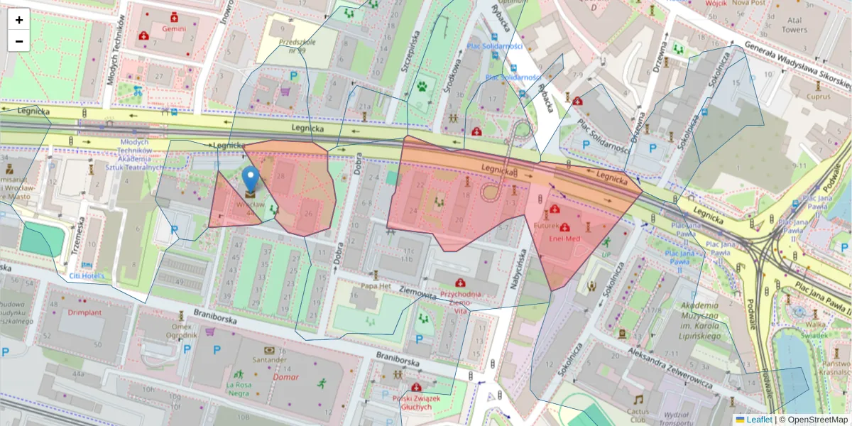Szczegółowa mapa kodu pocztowego 53-673 z granicami, sąsiednimi kodami pocztowymi i urzędami pocztowymi