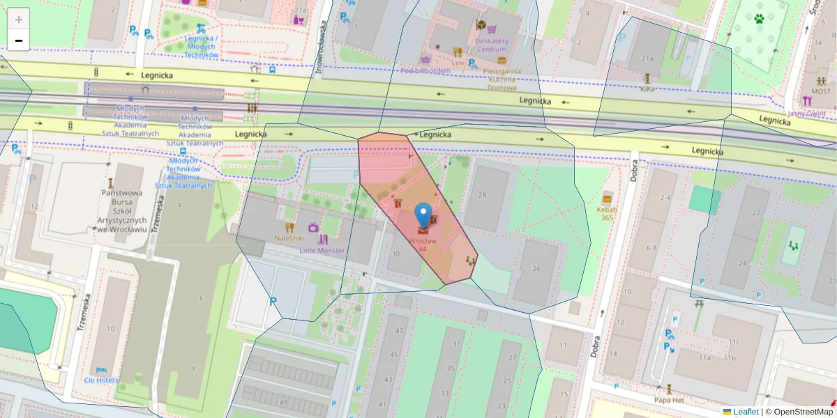 Szczegółowa mapa kodu pocztowego 53-675 z granicami, sąsiednimi kodami pocztowymi i urzędami pocztowymi