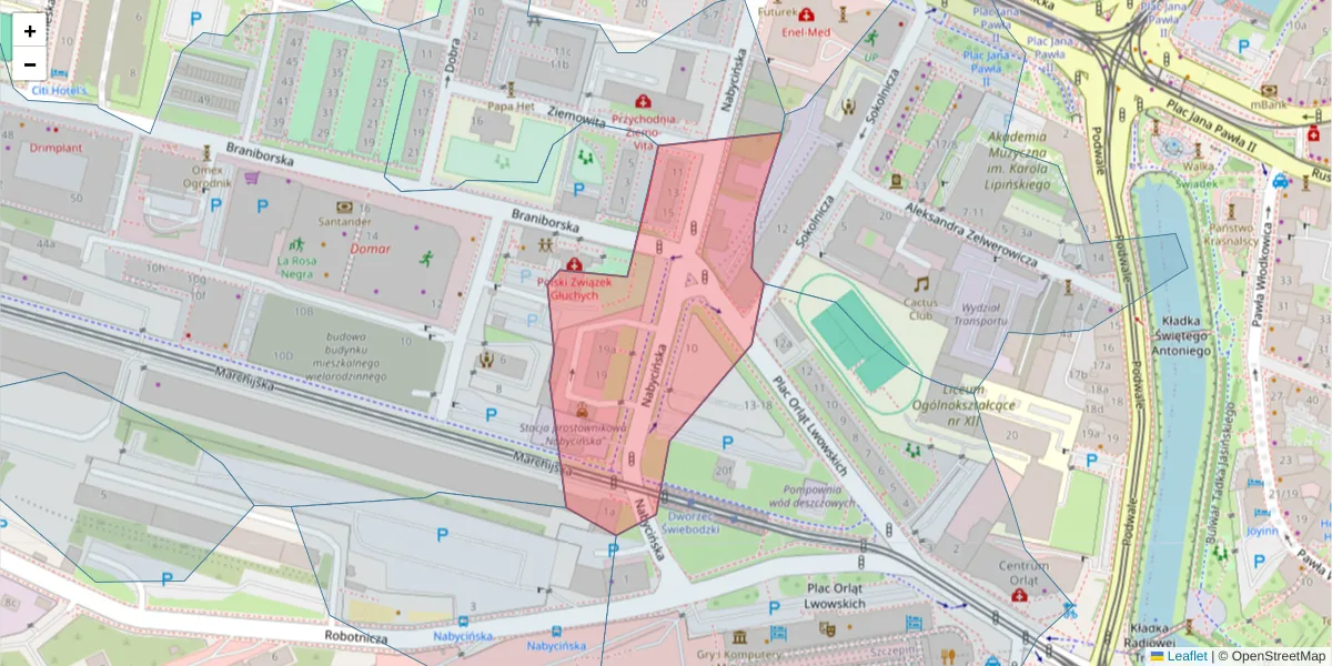 Szczegółowa mapa kodu pocztowego 53-677 z granicami, sąsiednimi kodami pocztowymi i urzędami pocztowymi