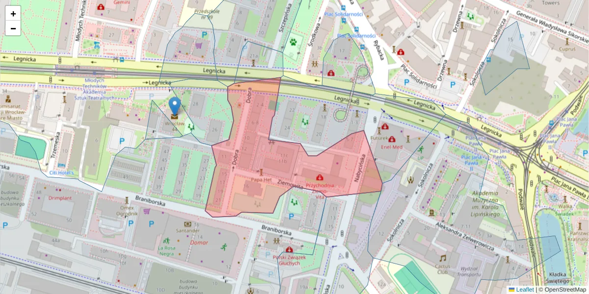 Szczegółowa mapa kodu pocztowego 53-678 z granicami, sąsiednimi kodami pocztowymi i urzędami pocztowymi