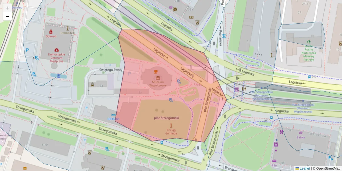 Szczegółowa mapa kodu pocztowego 53-681 z granicami, sąsiednimi kodami pocztowymi i urzędami pocztowymi