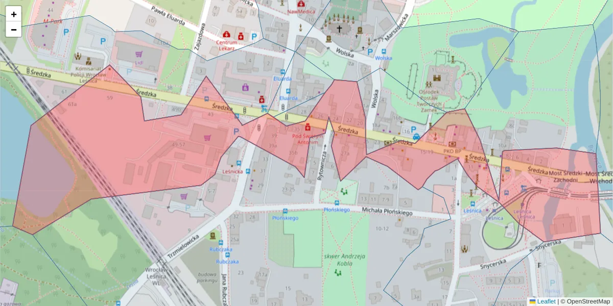 Szczegółowa mapa kodu pocztowego 54-001 z granicami, sąsiednimi kodami pocztowymi i urzędami pocztowymi