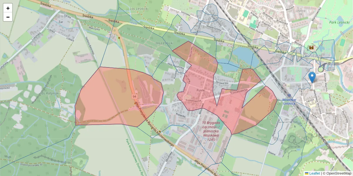 Szczegółowa mapa kodu pocztowego 54-008 z granicami, sąsiednimi kodami pocztowymi i urzędami pocztowymi