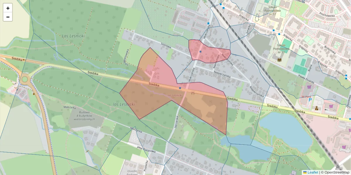 Szczegółowa mapa kodu pocztowego 54-016 z granicami, sąsiednimi kodami pocztowymi i urzędami pocztowymi