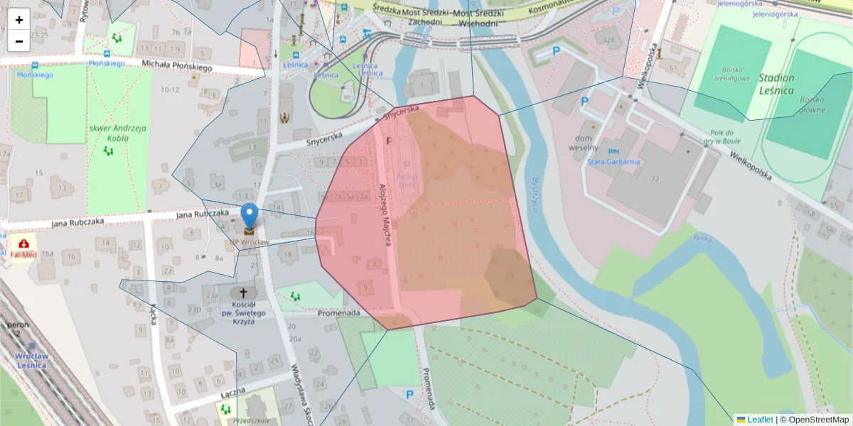 Szczegółowa mapa kodu pocztowego 54-026 z granicami, sąsiednimi kodami pocztowymi i urzędami pocztowymi