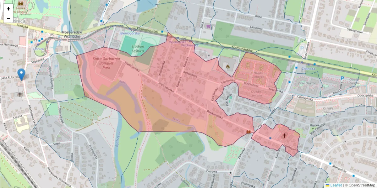 Szczegółowa mapa kodu pocztowego 54-027 z granicami, sąsiednimi kodami pocztowymi i urzędami pocztowymi