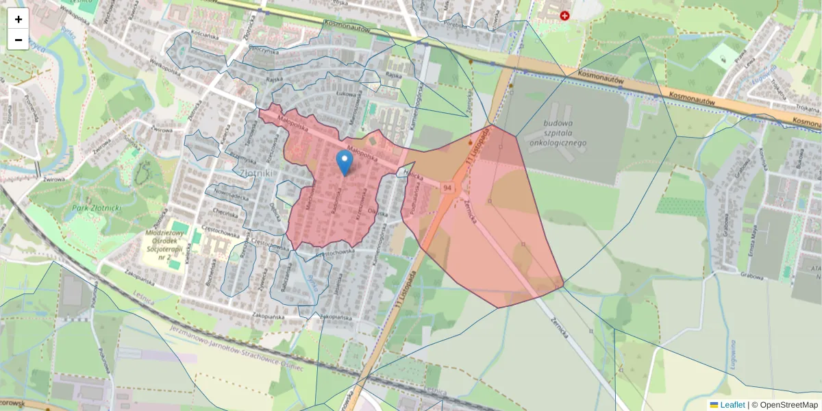Szczegółowa mapa kodu pocztowego 54-032 z granicami, sąsiednimi kodami pocztowymi i urzędami pocztowymi