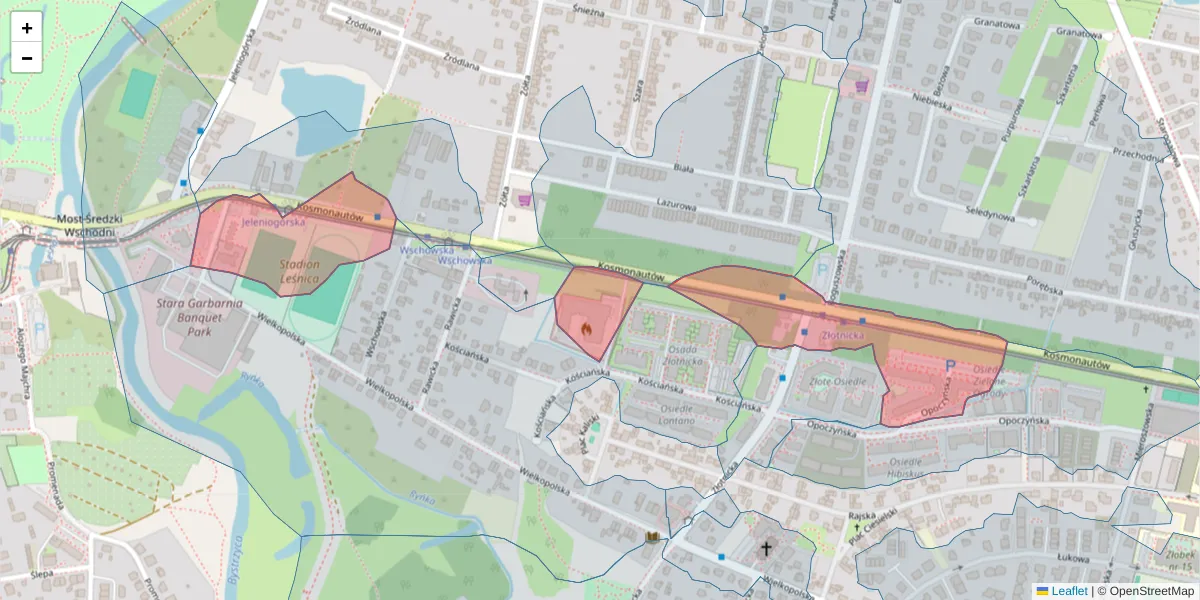 Szczegółowa mapa kodu pocztowego 54-042 z granicami, sąsiednimi kodami pocztowymi i urzędami pocztowymi