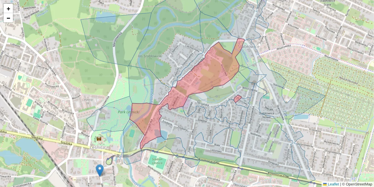 Szczegółowa mapa kodu pocztowego 54-055 z granicami, sąsiednimi kodami pocztowymi i urzędami pocztowymi
