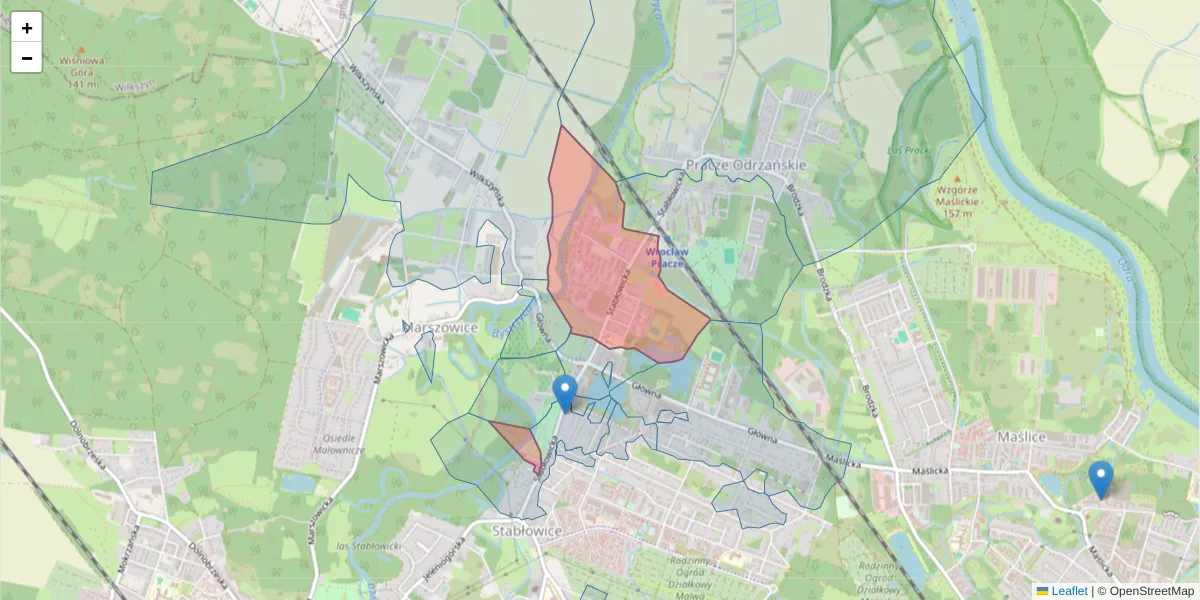 Szczegółowa mapa kodu pocztowego 54-062 z granicami, sąsiednimi kodami pocztowymi i urzędami pocztowymi