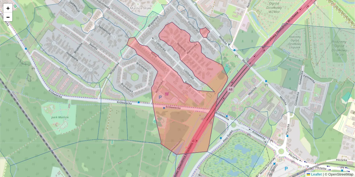 Szczegółowa mapa kodu pocztowego 54-110 z granicami, sąsiednimi kodami pocztowymi i urzędami pocztowymi