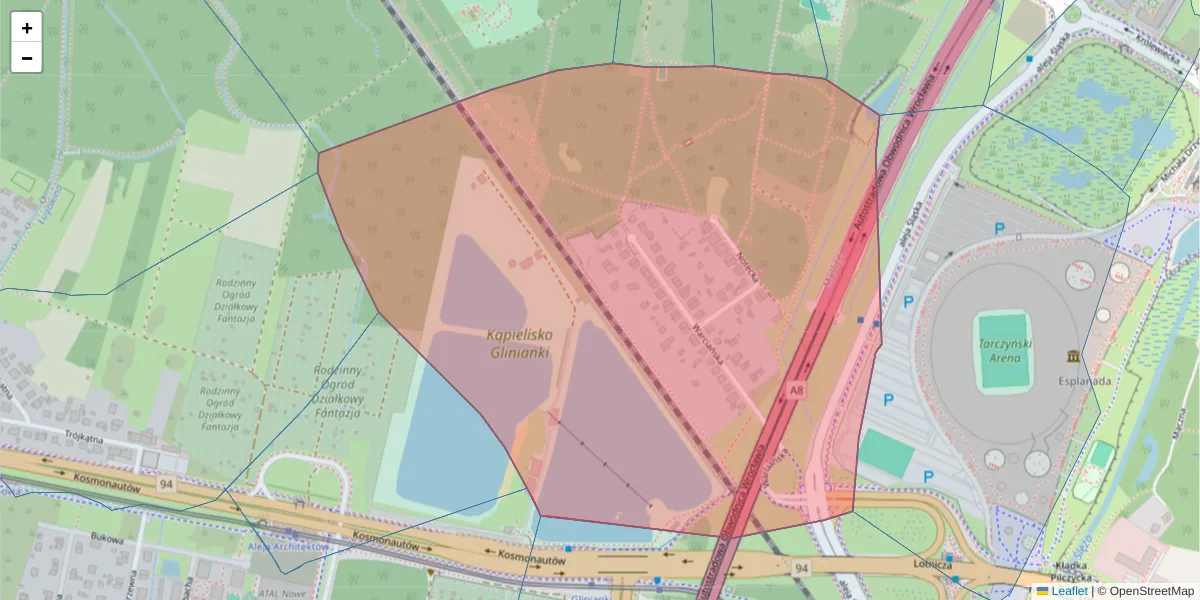 Szczegółowa mapa kodu pocztowego 54-128 z granicami, sąsiednimi kodami pocztowymi i urzędami pocztowymi