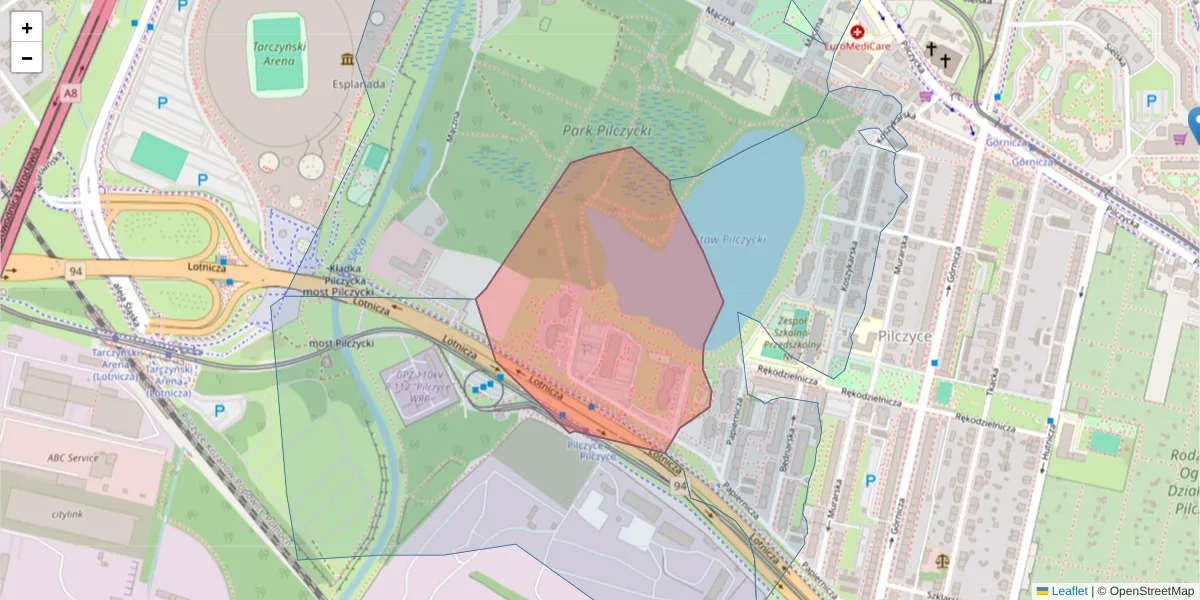 Szczegółowa mapa kodu pocztowego 54-132 z granicami, sąsiednimi kodami pocztowymi i urzędami pocztowymi