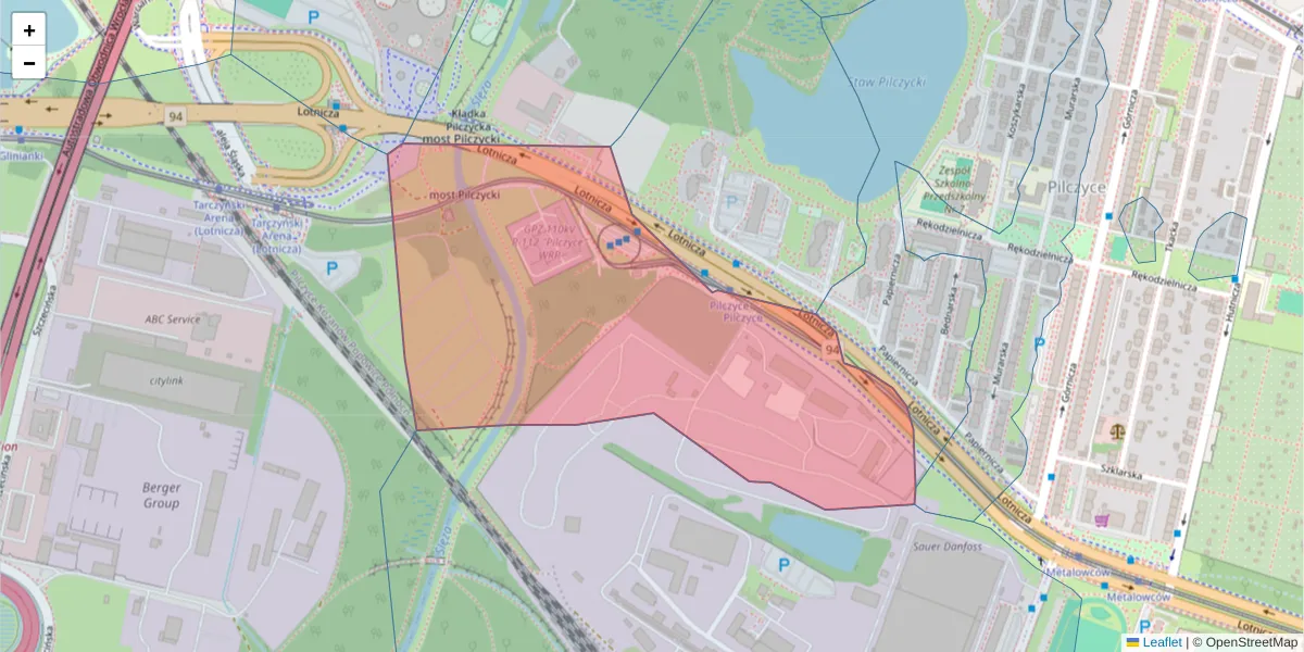 Szczegółowa mapa kodu pocztowego 54-133 z granicami, sąsiednimi kodami pocztowymi i urzędami pocztowymi