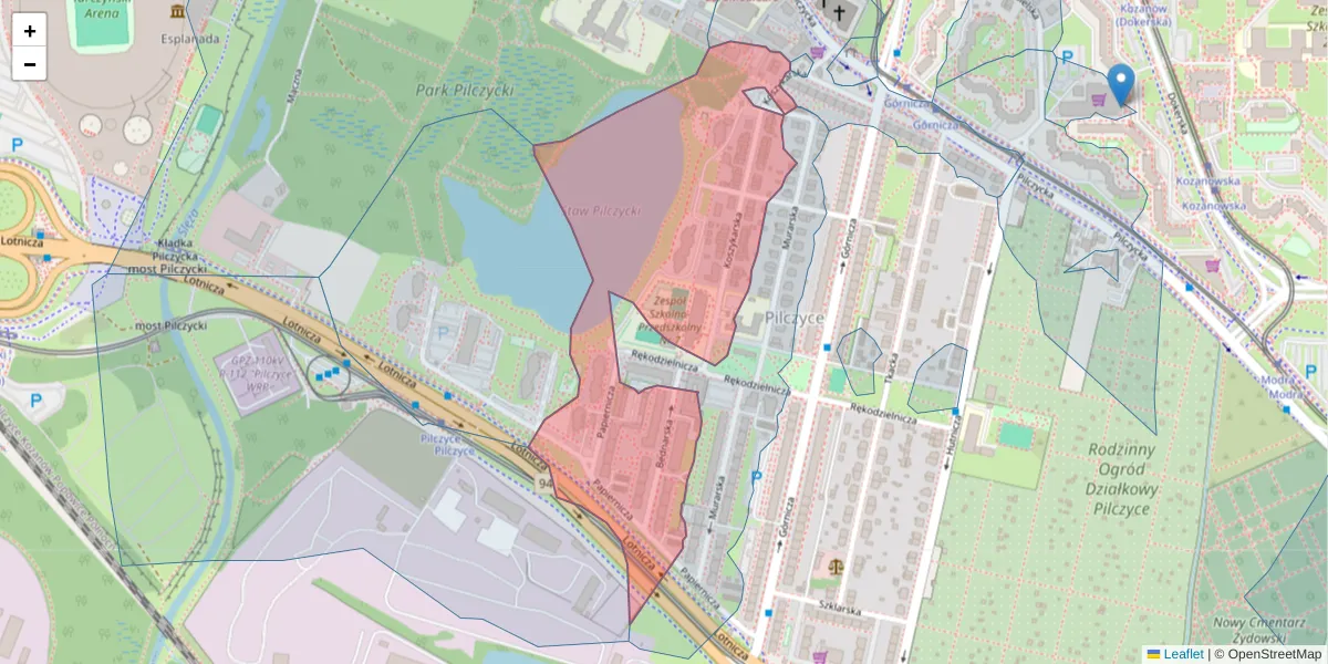 Szczegółowa mapa kodu pocztowego 54-134 z granicami, sąsiednimi kodami pocztowymi i urzędami pocztowymi