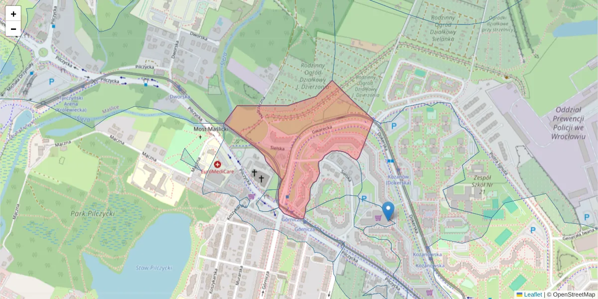 Szczegółowa mapa kodu pocztowego 54-143 z granicami, sąsiednimi kodami pocztowymi i urzędami pocztowymi