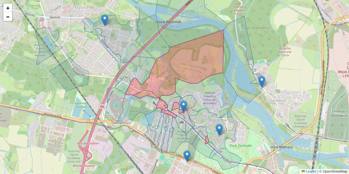 Szczegółowa mapa kodu pocztowego 54-144 z granicami, sąsiednimi kodami pocztowymi i urzędami pocztowymi
