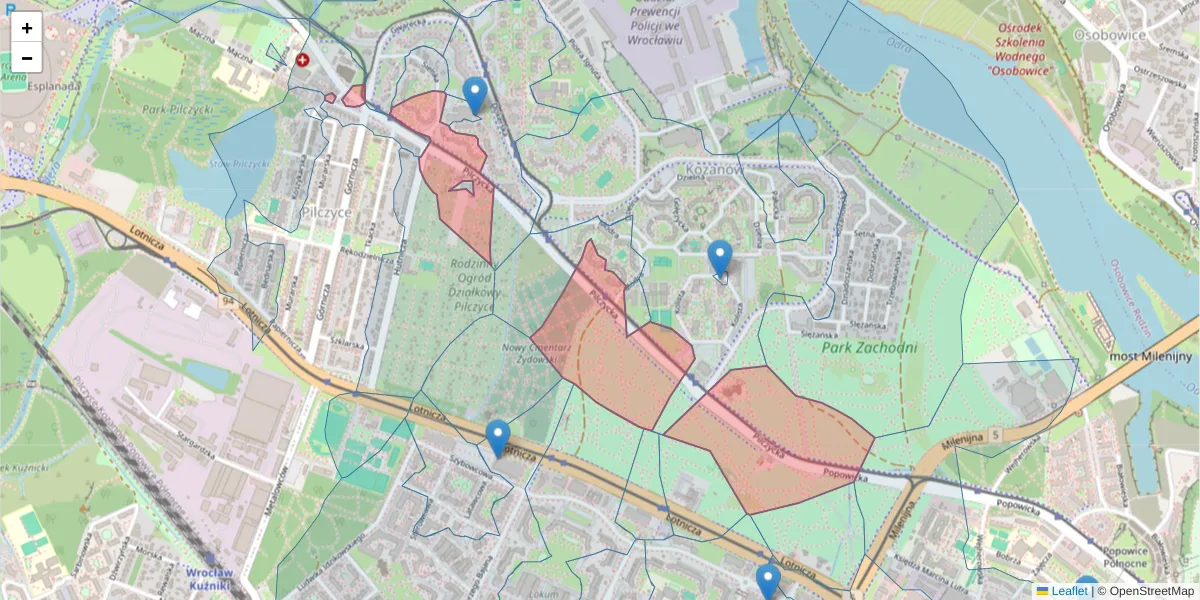 Szczegółowa mapa kodu pocztowego 54-150 z granicami, sąsiednimi kodami pocztowymi i urzędami pocztowymi