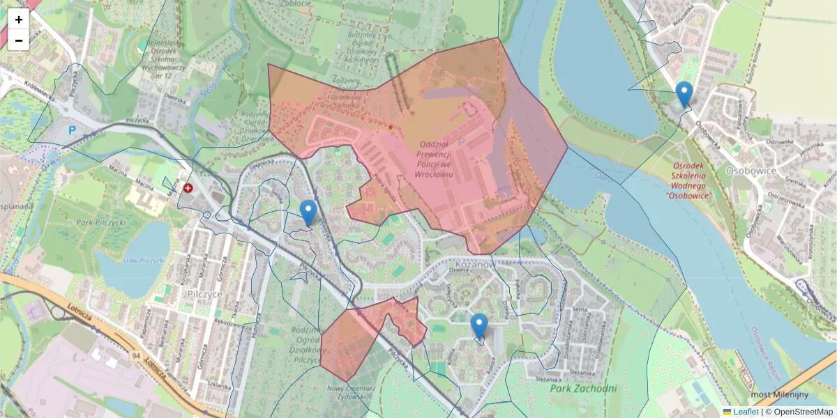 Szczegółowa mapa kodu pocztowego 54-151 z granicami, sąsiednimi kodami pocztowymi i urzędami pocztowymi