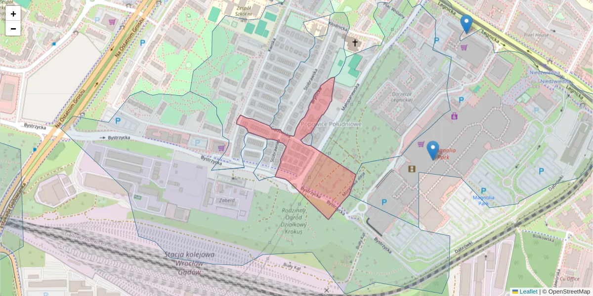Szczegółowa mapa kodu pocztowego 54-214 z granicami, sąsiednimi kodami pocztowymi i urzędami pocztowymi