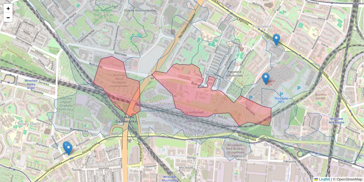 Szczegółowa mapa kodu pocztowego 54-215 z granicami, sąsiednimi kodami pocztowymi i urzędami pocztowymi
