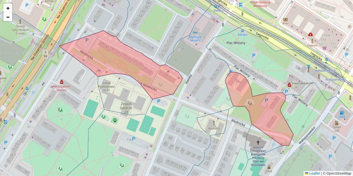 Szczegółowa mapa kodu pocztowego 54-217 z granicami, sąsiednimi kodami pocztowymi i urzędami pocztowymi